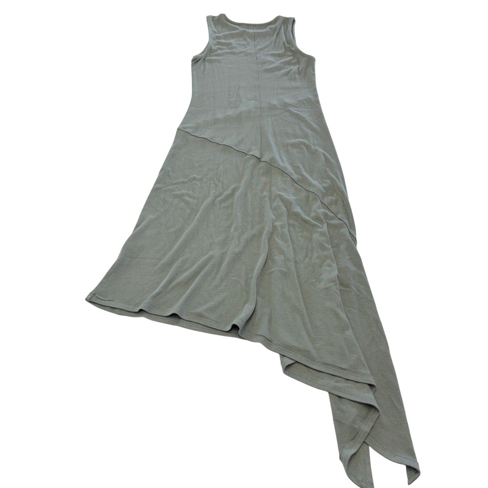 Bordeaux Dress Womens Medium Green Maxi Asymmetrical Hem Ribbed Knit Earthy - Picture 3 of 7